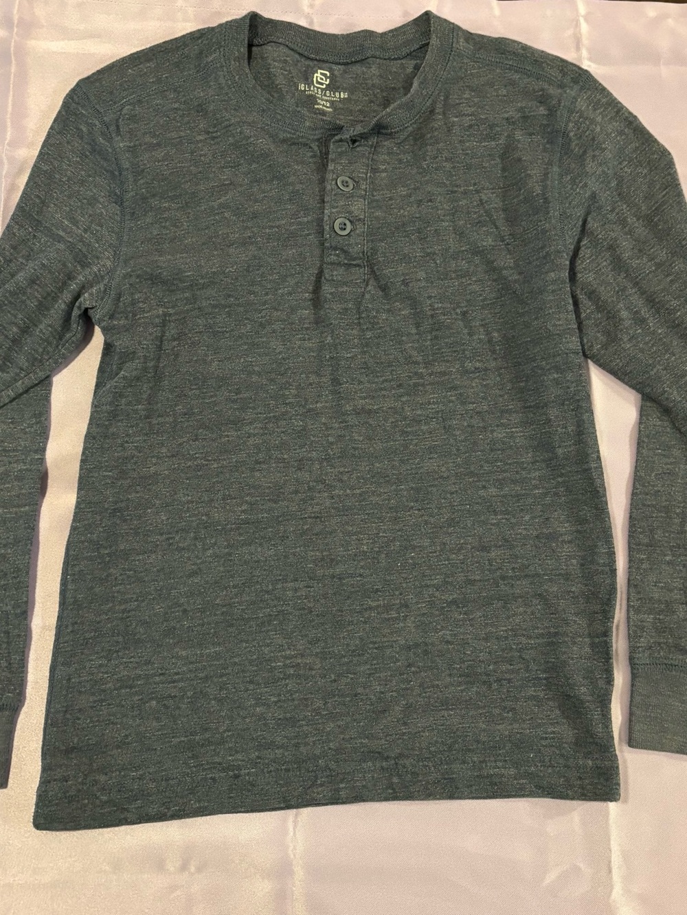 Long Sleeve Henley Shirt in Heather Teal